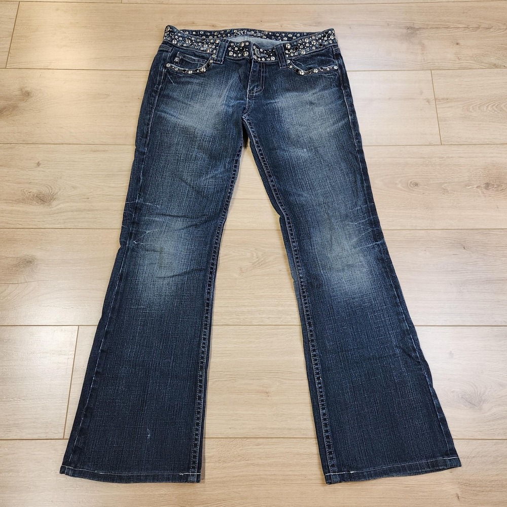 Miss Me Embellished Waist Bootcut Jeans - Dark Blue Wash